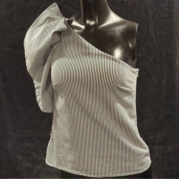 Banana Republic Tops - Banana Republic Black and White One-Shoulder Striped Blouse